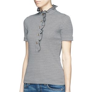 Tory Burch Blue White Ruffle Short Sleeve Top